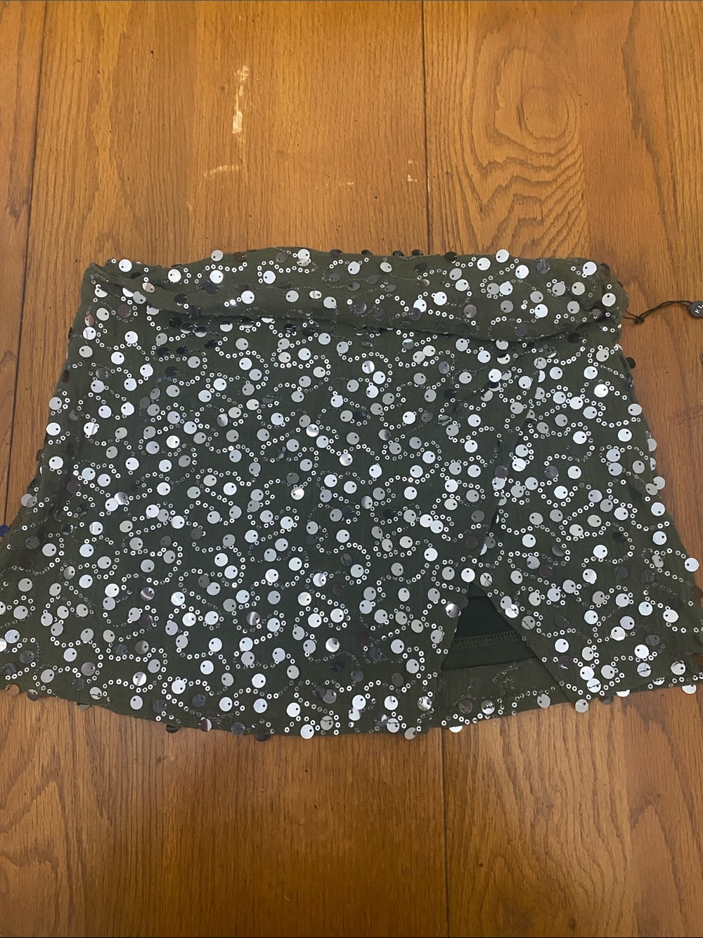 Emerson Lang Olive Green Sequin Skorts Mini Skirt Size XS NWT